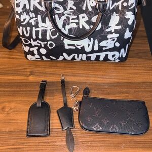 Louis Vuitton Black and White Graffiti Handbag Set